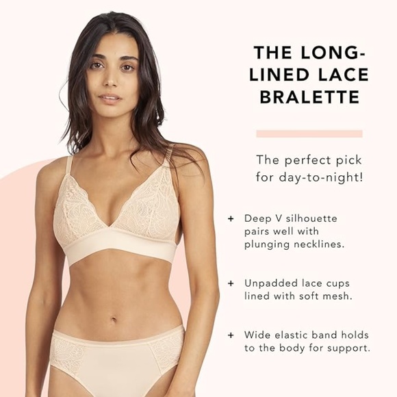 LIVELY Long-Lined Lace Bralette for Women | Day-to-Night Bra with Deep V-Necklin - Picture 2 of 10